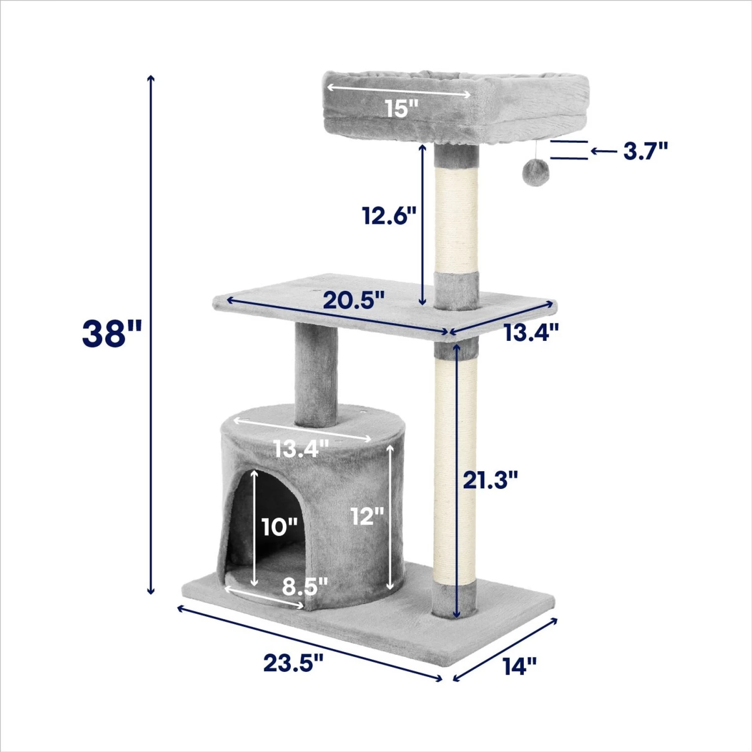 Frisco 38-in Cat Tree With Condo, Top Perch & Toy - Image 2