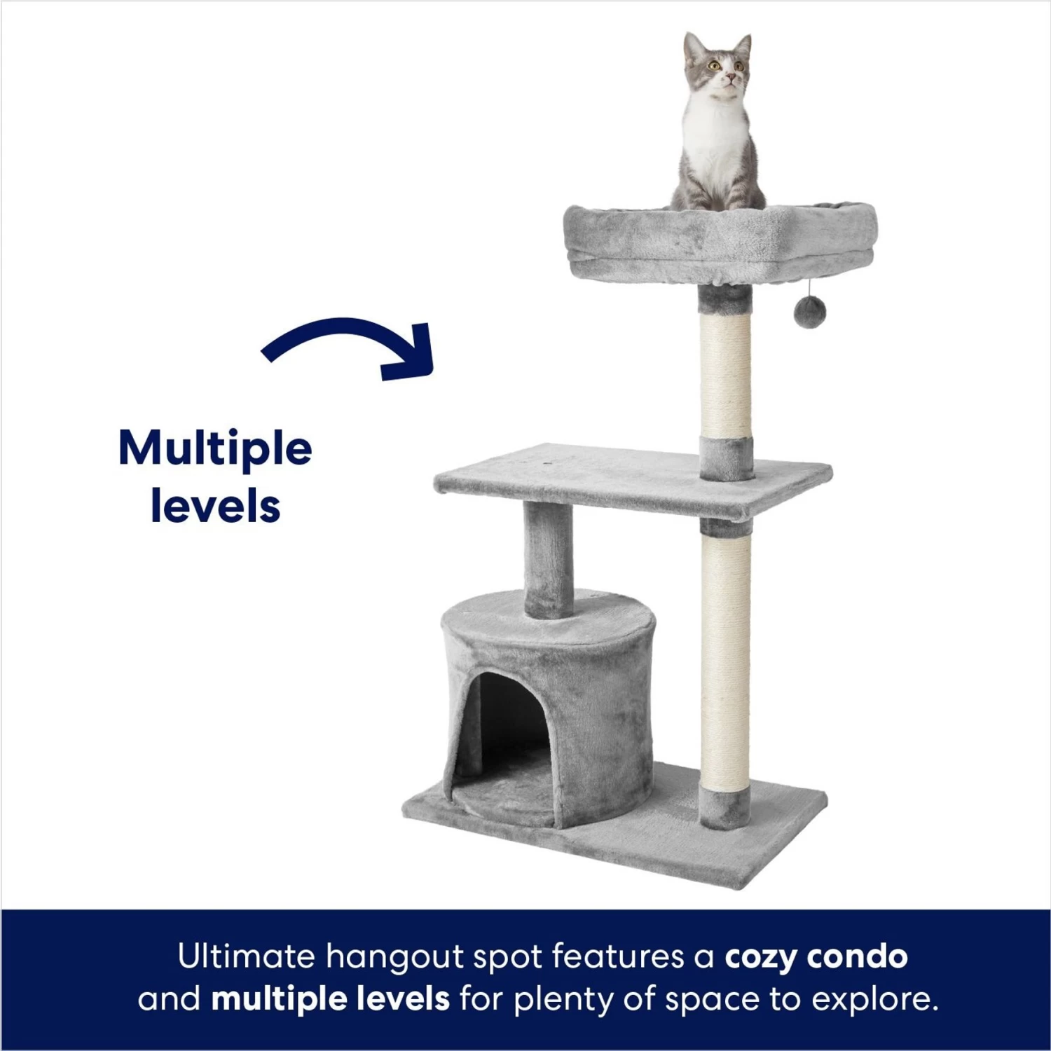 Frisco 38-in Cat Tree With Condo, Top Perch & Toy - Image 3