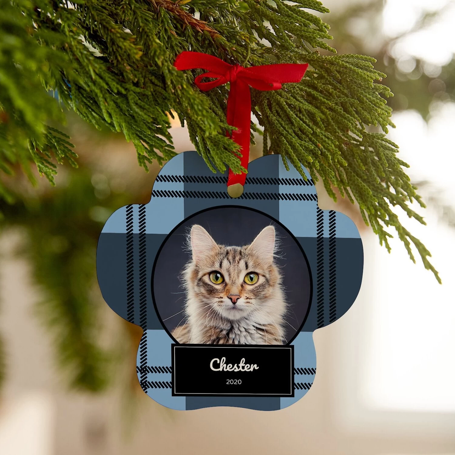 Frisco Plaid Paw Shape Metal Personalized Dog & Cat Holiday Ornament - Image 4
