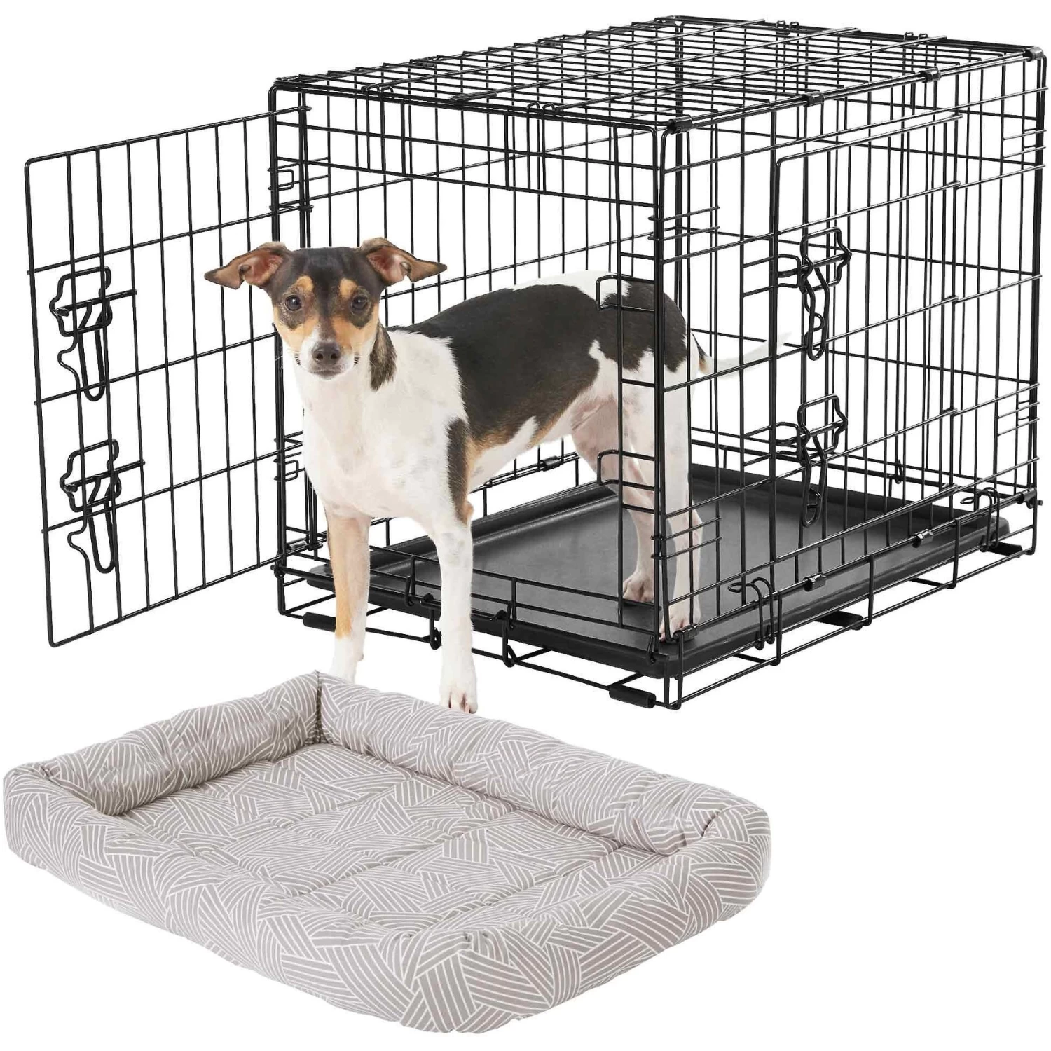 Frisco Fold & Carry Double Door Collapsible Wire Dog Crate & Frisco Gray Basket Weave Dog Crate Mat