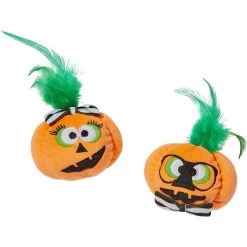 Frisco Halloween Nerdy Jack-o-Lanterns Plush Cat Toy With Catnip, 2 Count