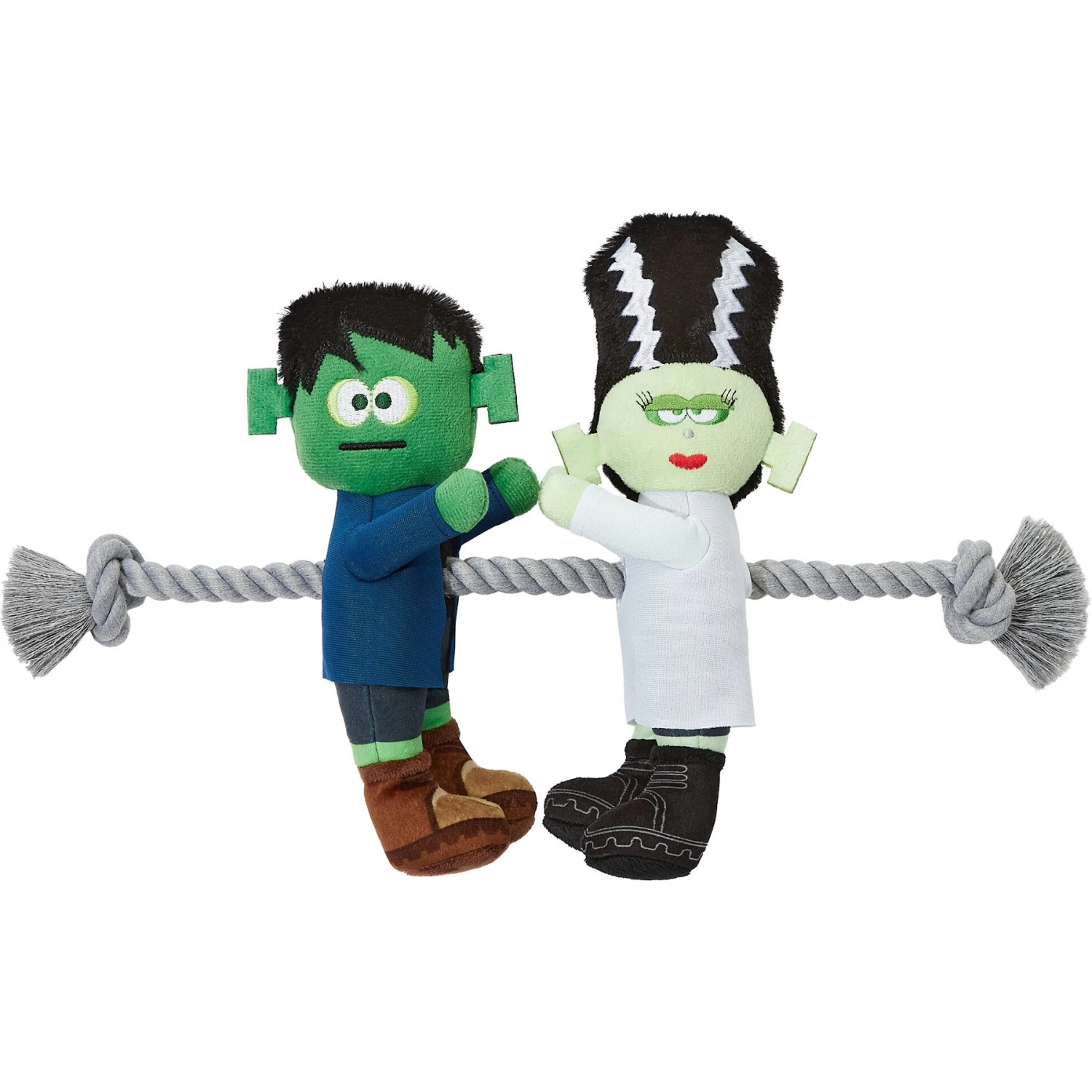 Frisco Halloween Frankenstein & Bride Plush With Rope Squeaky Dog Toy