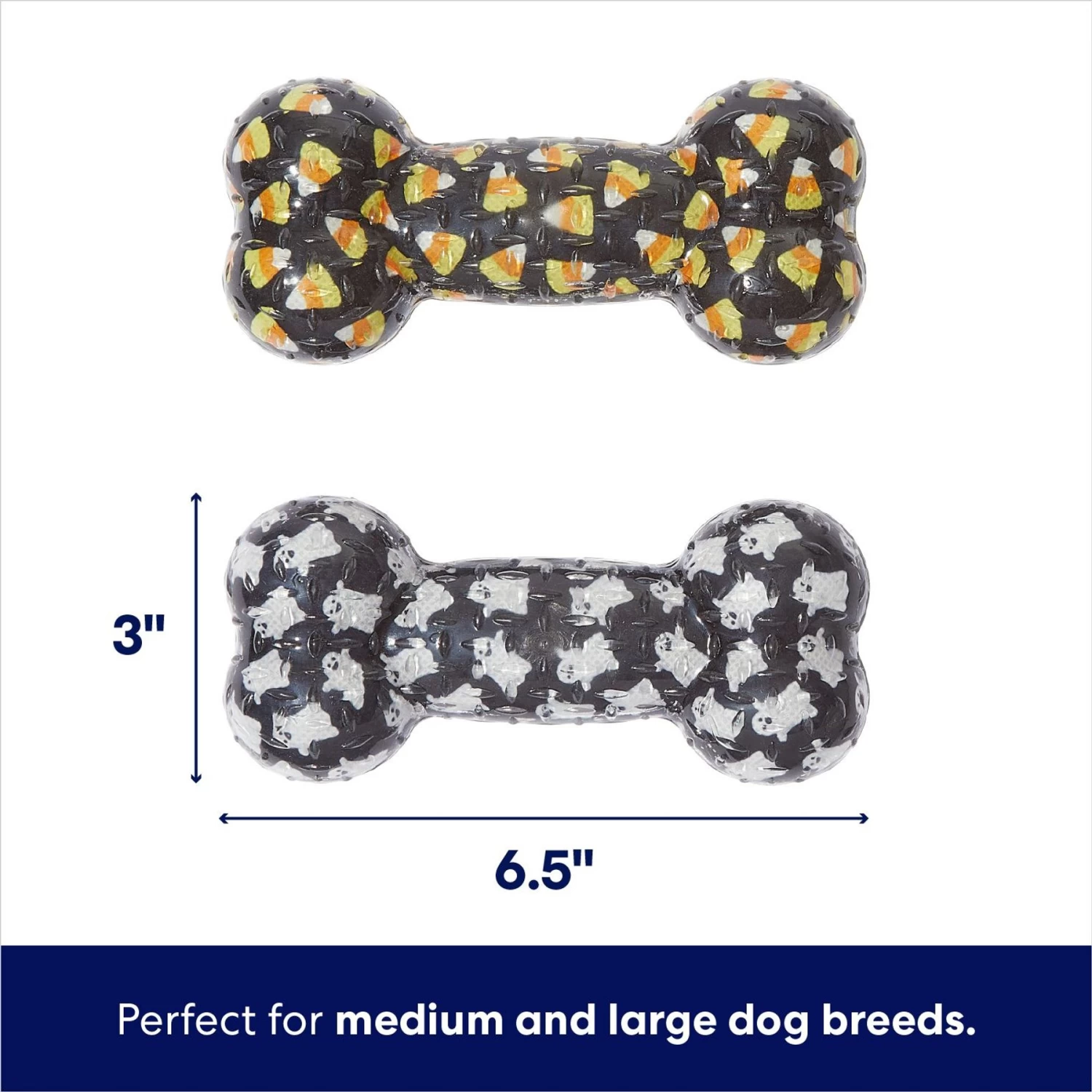 Frisco Halloween Candy Corn & Ghosts TPR Bone Squeaky Dog Toy, 2 Count - Image 2