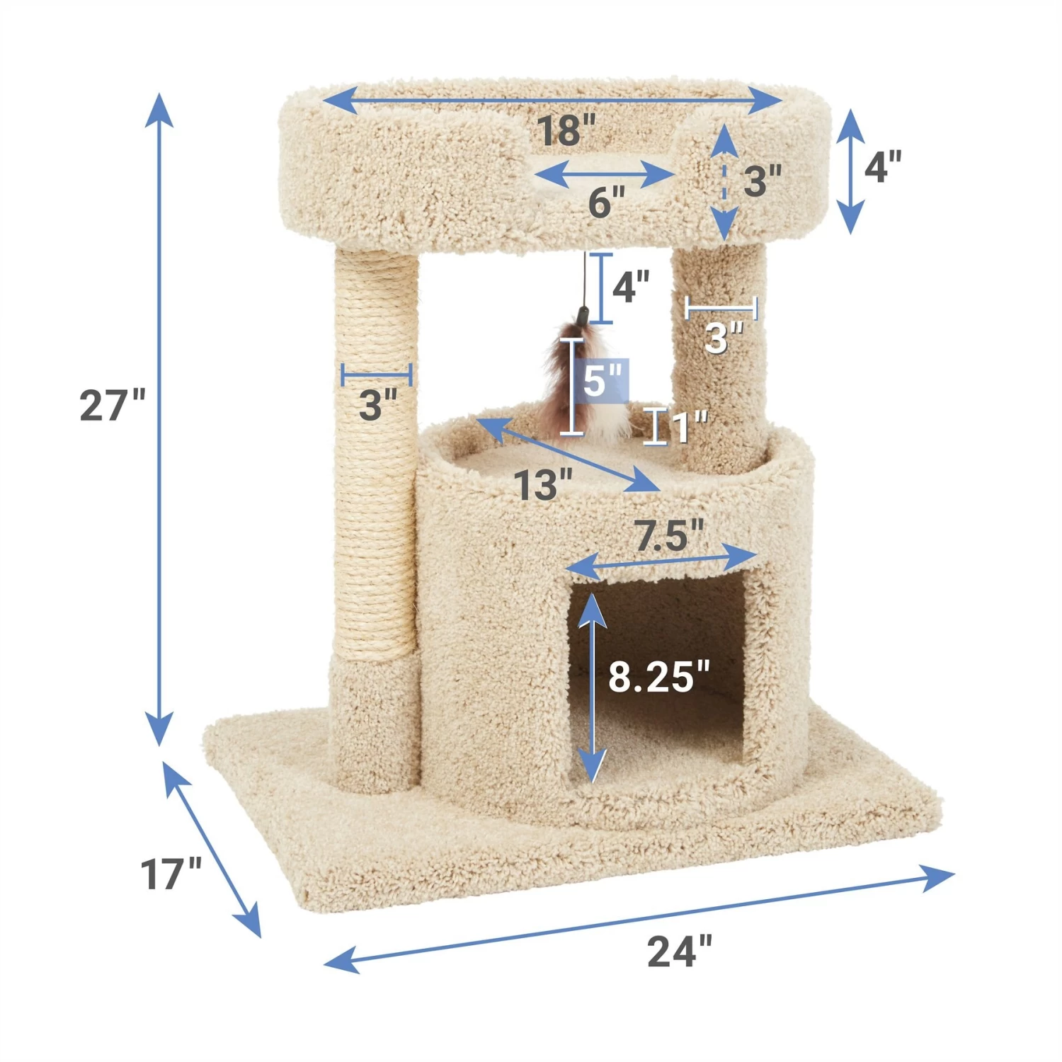 Frisco 27-in Real Carpet Cat Tree With Condo And Oval Perch - Image 2