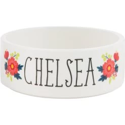 Frisco Flower Ceramic Personalized Dog Bowl