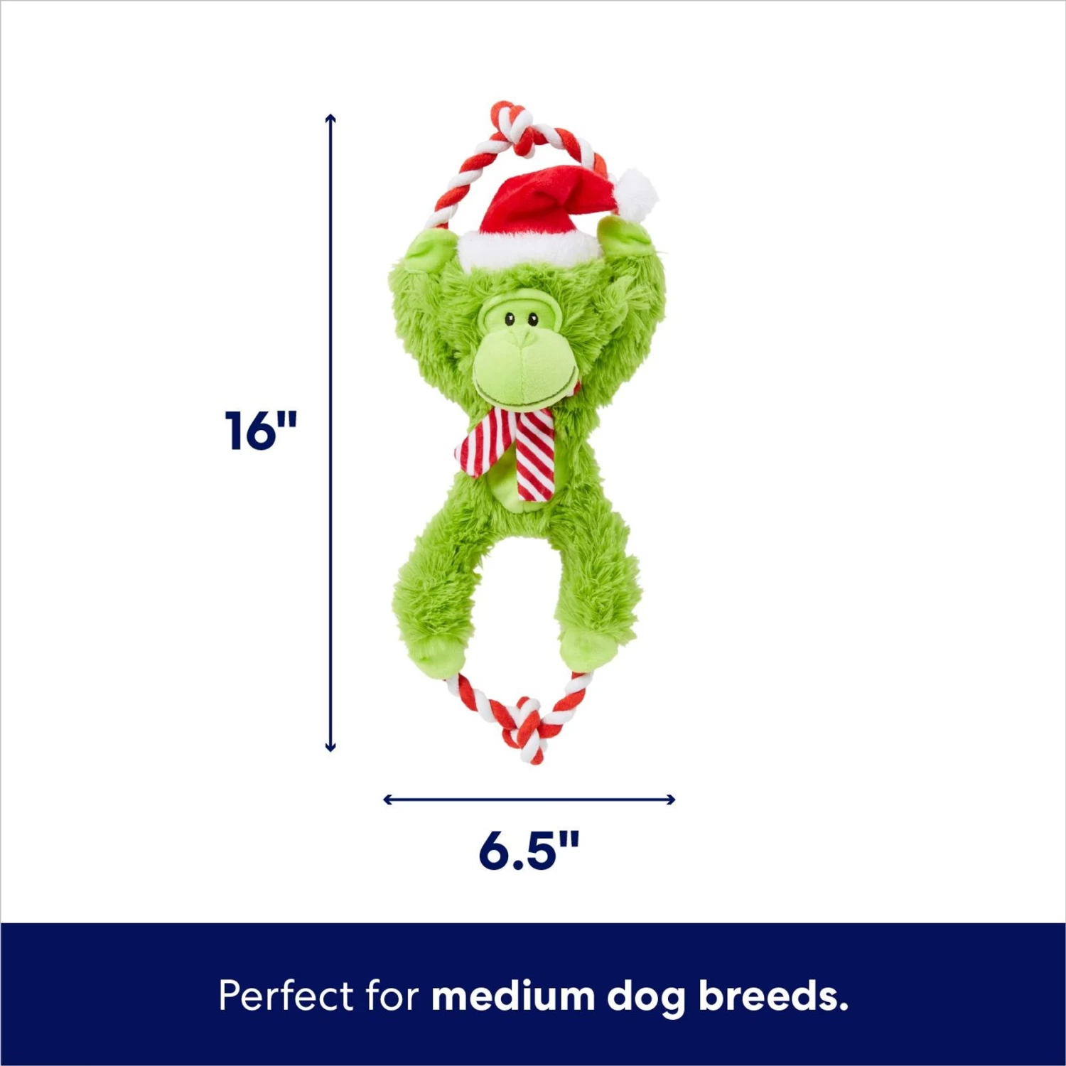Frisco Holiday Monkey Plush With Rope Squeaky Dog Toy - Image 2