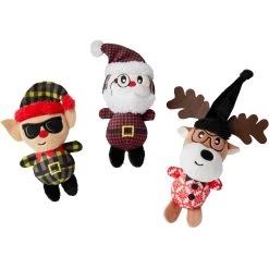 Frisco Holiday Hipster Santa & Friends Plush Cat Toy With Catnip, 3 Count