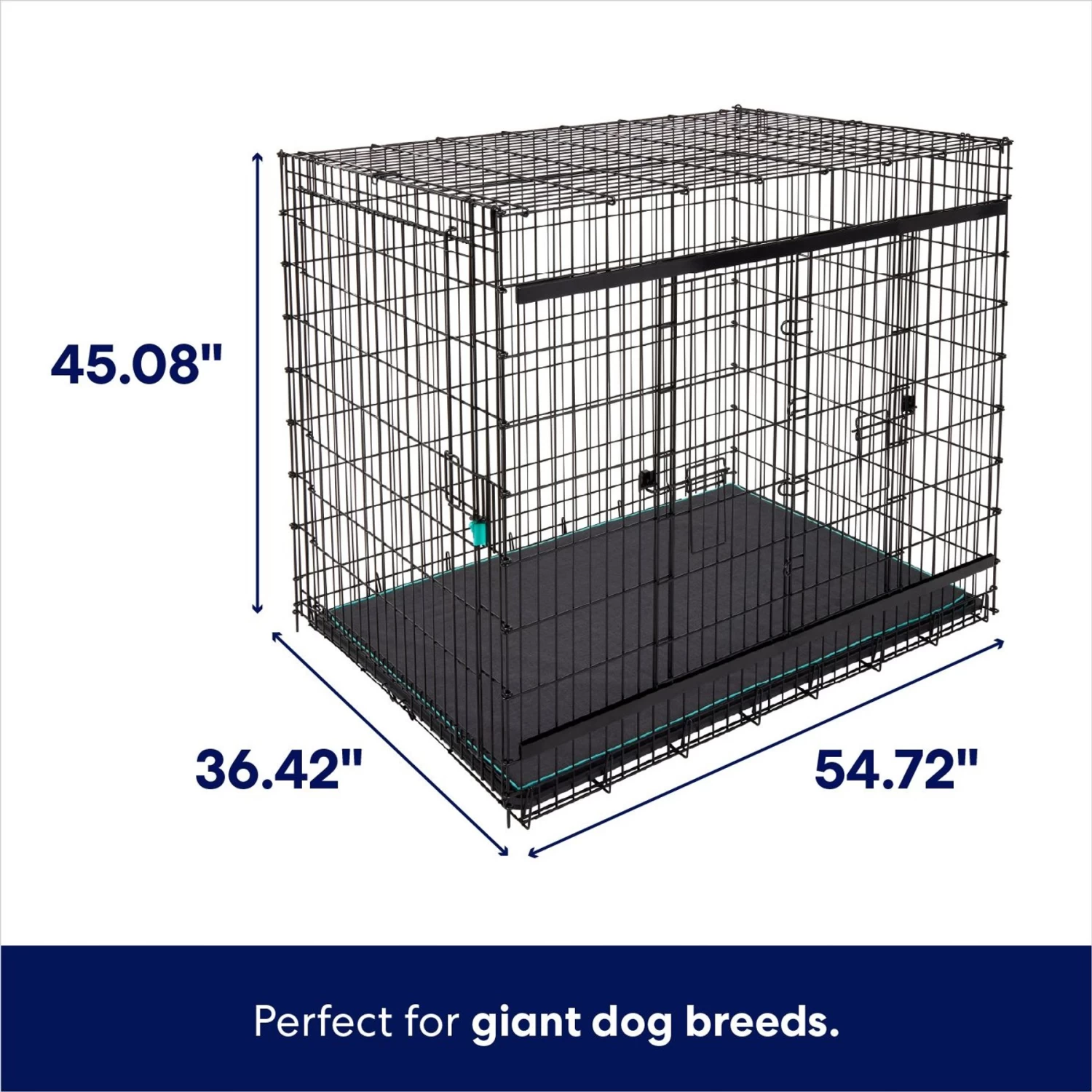 Frisco Heavy Duty Enhanced Lock Sliding Double Door Fold & Carry Wire Dog Crate & Mat Kit, 54 Inch - Image 2