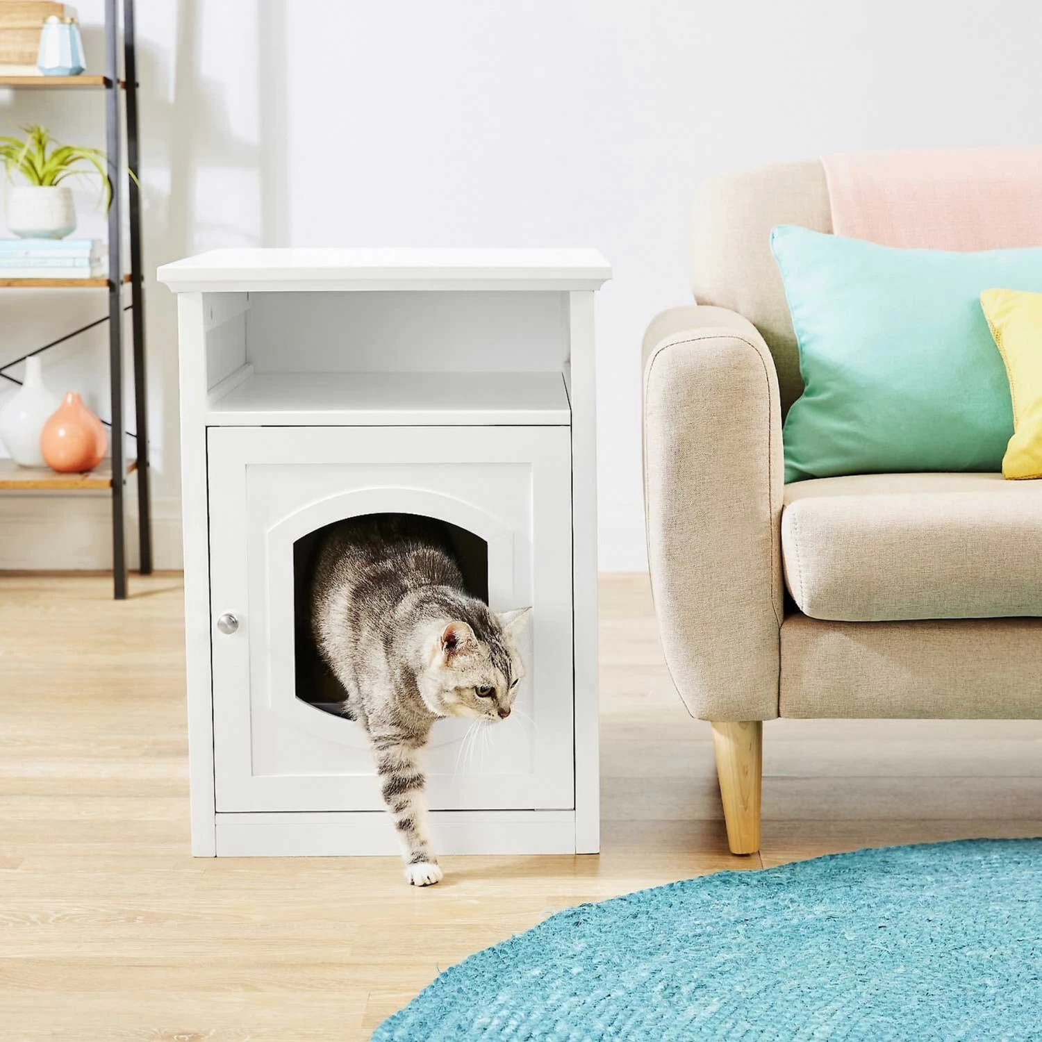 Frisco Decorative Side Table Cat Litter Box Cover & Frisco Open Top Cat Litter Box With Rim, Large - Image 5