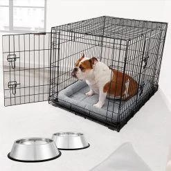 Frisco Fold & Carry Double Door Collapsible Wire Dog Crate & Mat Kit & Frisco Stainless Steel Bowl