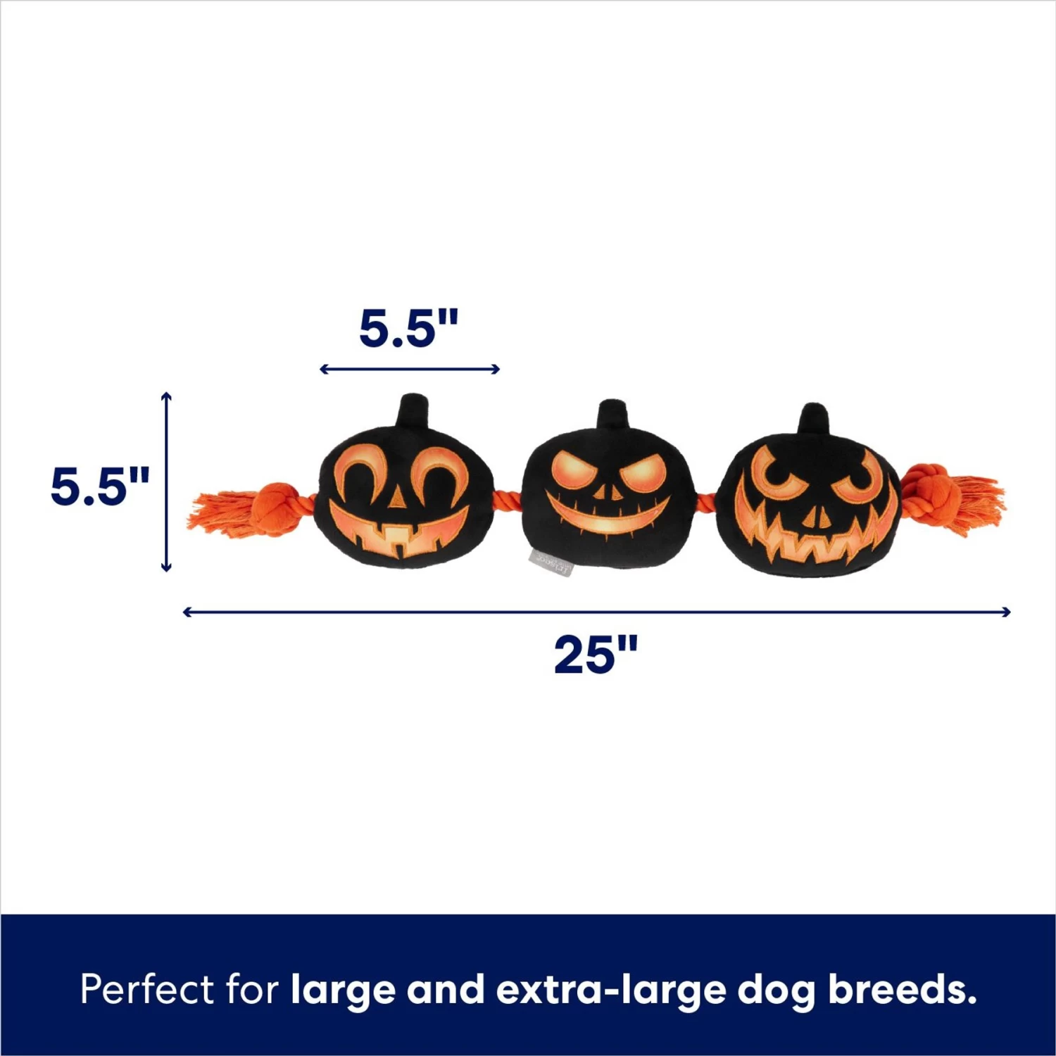 Frisco Halloween Pumpkins Plush With Rope Squeaky Dog Toy - Image 2
