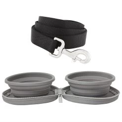 Frisco Solid Nylon Dog Leash & Frisco Travel Collapsible Silicone Dog & Cat Bowl