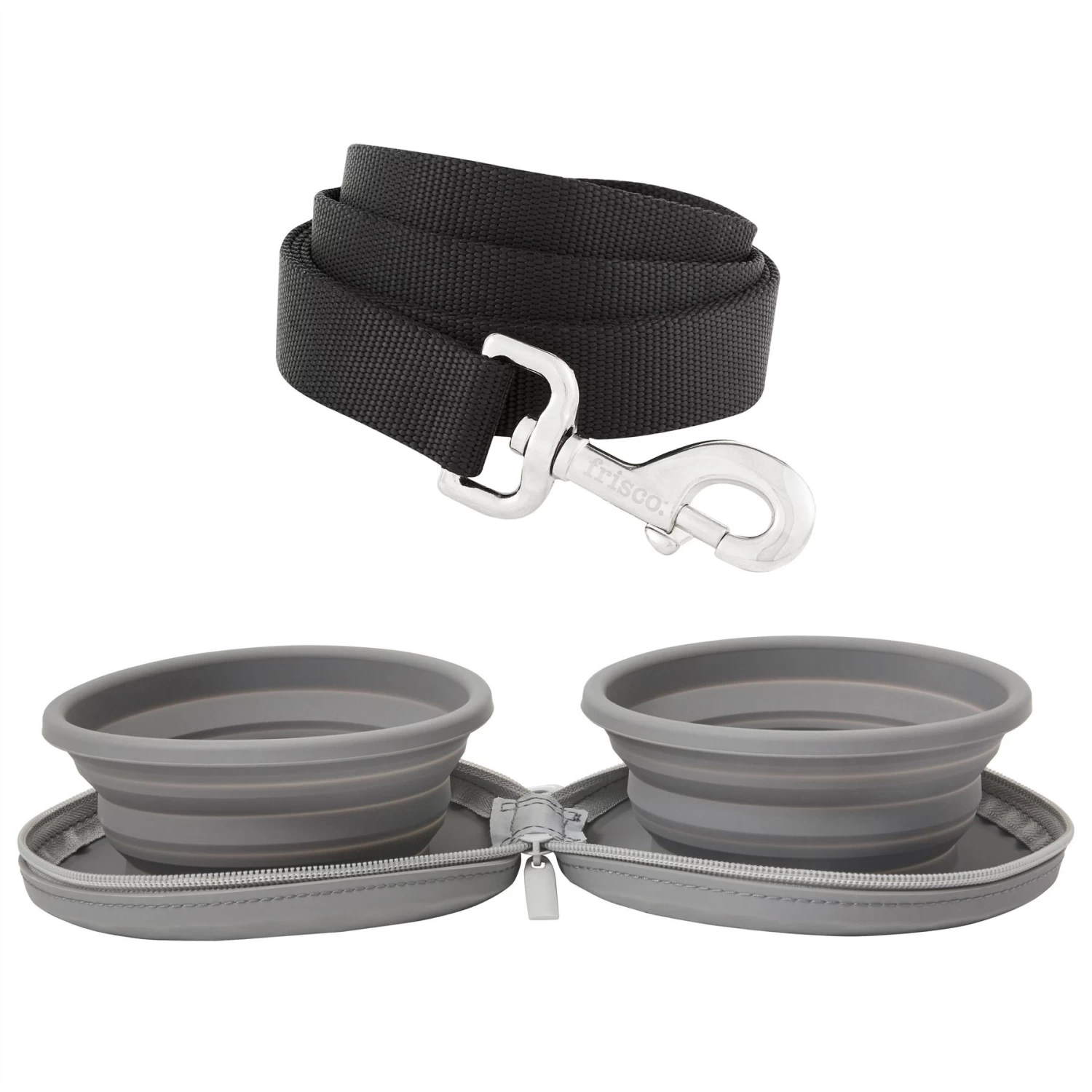 Frisco Solid Nylon Dog Leash & Frisco Travel Collapsible Silicone Dog & Cat Bowl