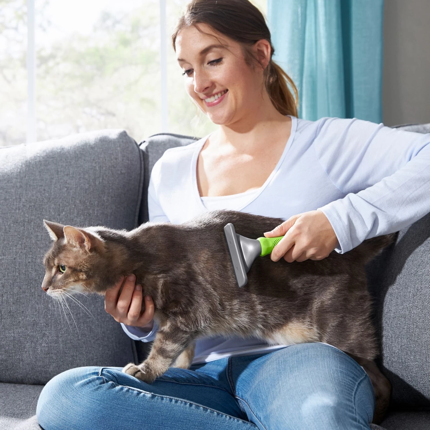 Frisco 71-in Faux Fur Cat Tree & Condo & Frisco Deshedding Dog & Cat Brush - Image 9