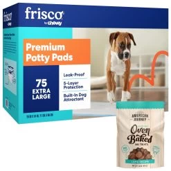 Frisco Premium Extra Large Dog Training & Potty Pads & American Journey Lamb Recipe Grain-Free Oven Baked Crunchy Biscuit Dog Treats