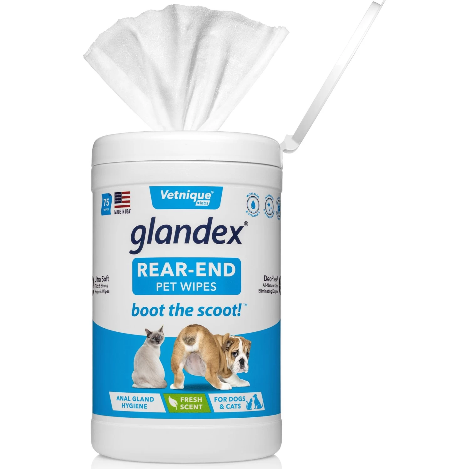 Vetnique Labs Glandex Wipes Rear End Anal Gland Cleansing & Deodorizing Hygienic Rear End Boot The Scoot Dog & Cat Wipes & Frisco Disposable Male Dog Wraps - Image 2