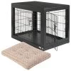 Frisco Double Door Furniture Style Dog Crate, Black & Frisco Swirl Dog Crate Mat