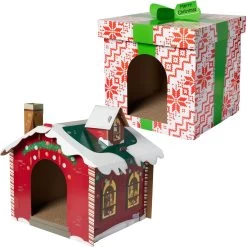Frisco Holiday Gift Box Cardboard Cat House & Frisco Holiday Santa's Workshop Cardboard Cat House